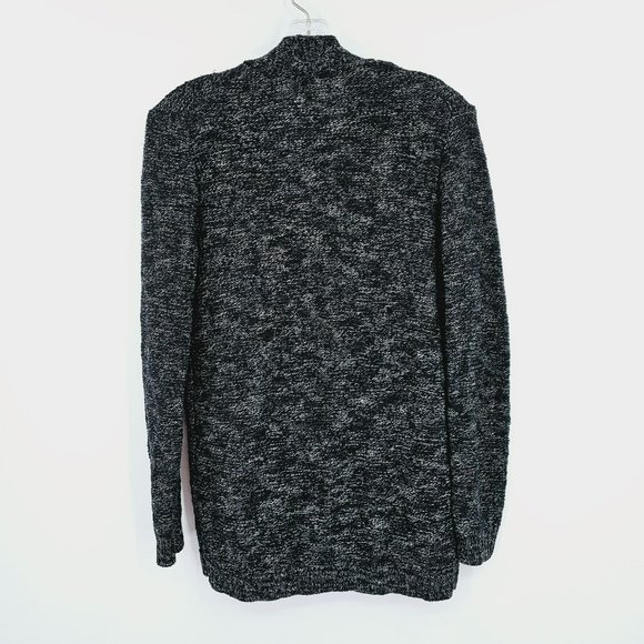 J Crew Factory Cardigan Sweater XS Open Black White Marled Long Sleeve Knit Cozy - Picture 10 of 11